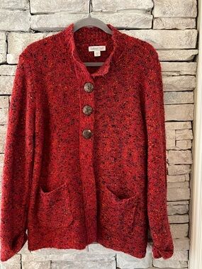 Coldwater Creek Red Multicolor Fleck Knit Sweater